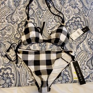 White and black plaid bikini set